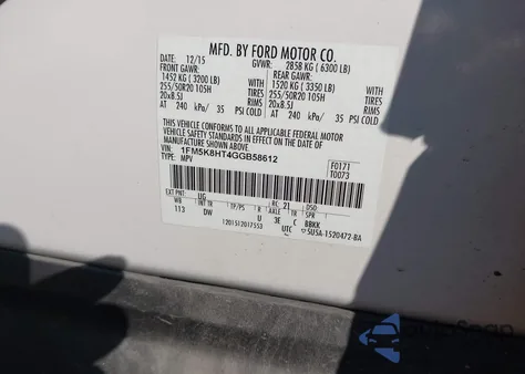 2016 Ford Explorer Platinum из США, поврежденный, VIN 1FM5K8HT4GGB58612